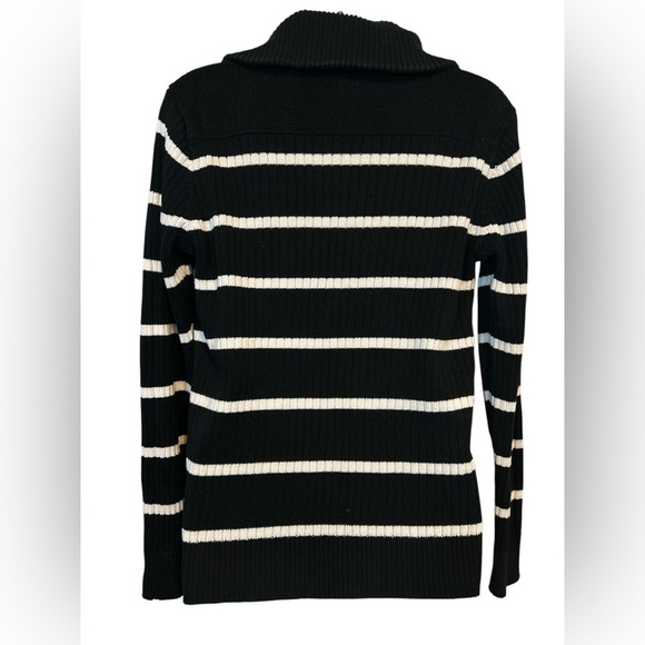Lauren Ralph Lauren Striped Black White Striped Gold Toggle Sweater Women’s L - Picture 4 of 10